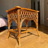 Petite table basse en rotin et bois vintage