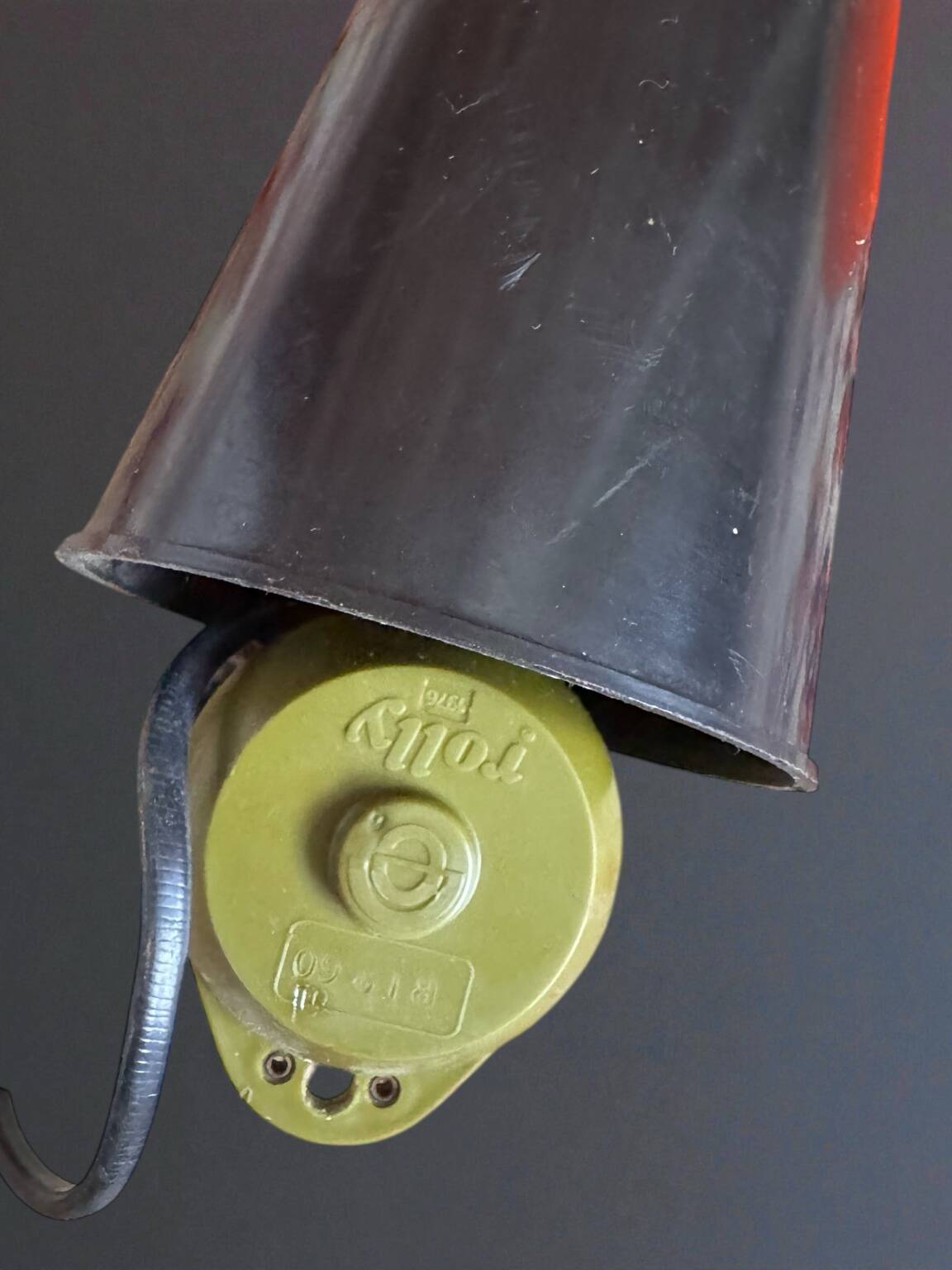 Vintage orange enameled metal pendant light – space age design – 1970s