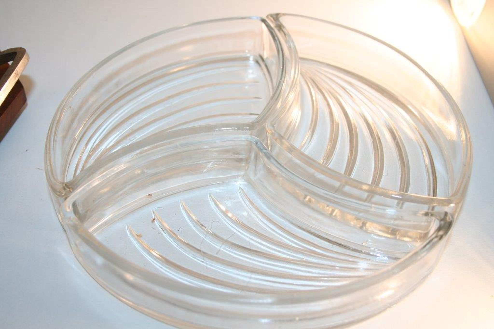 Plateau bois poignées chromées à 3 compartiments verre art déco