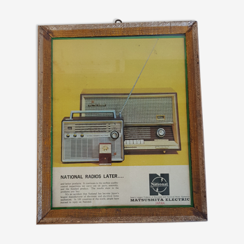 Old advertisement Matsushita radio original paper print under old frame