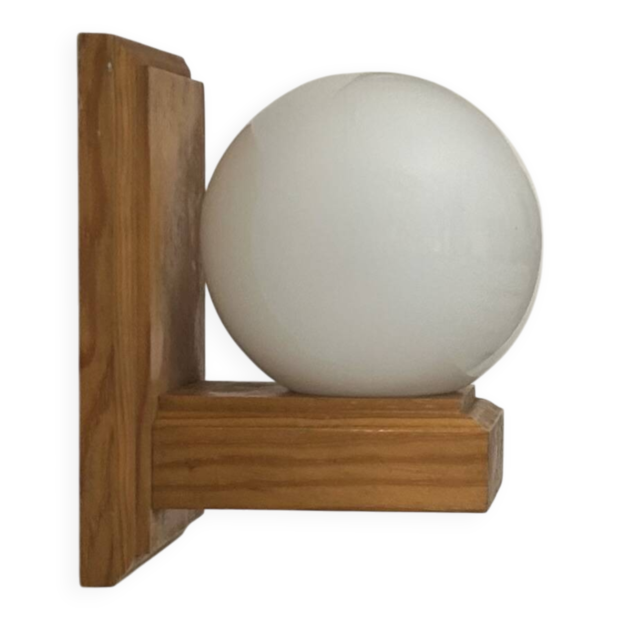 Vintage wall light, pine and opaline glass, France, 1970