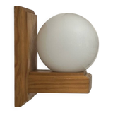 Vintage wall light, pine and opaline glass, France, 1970