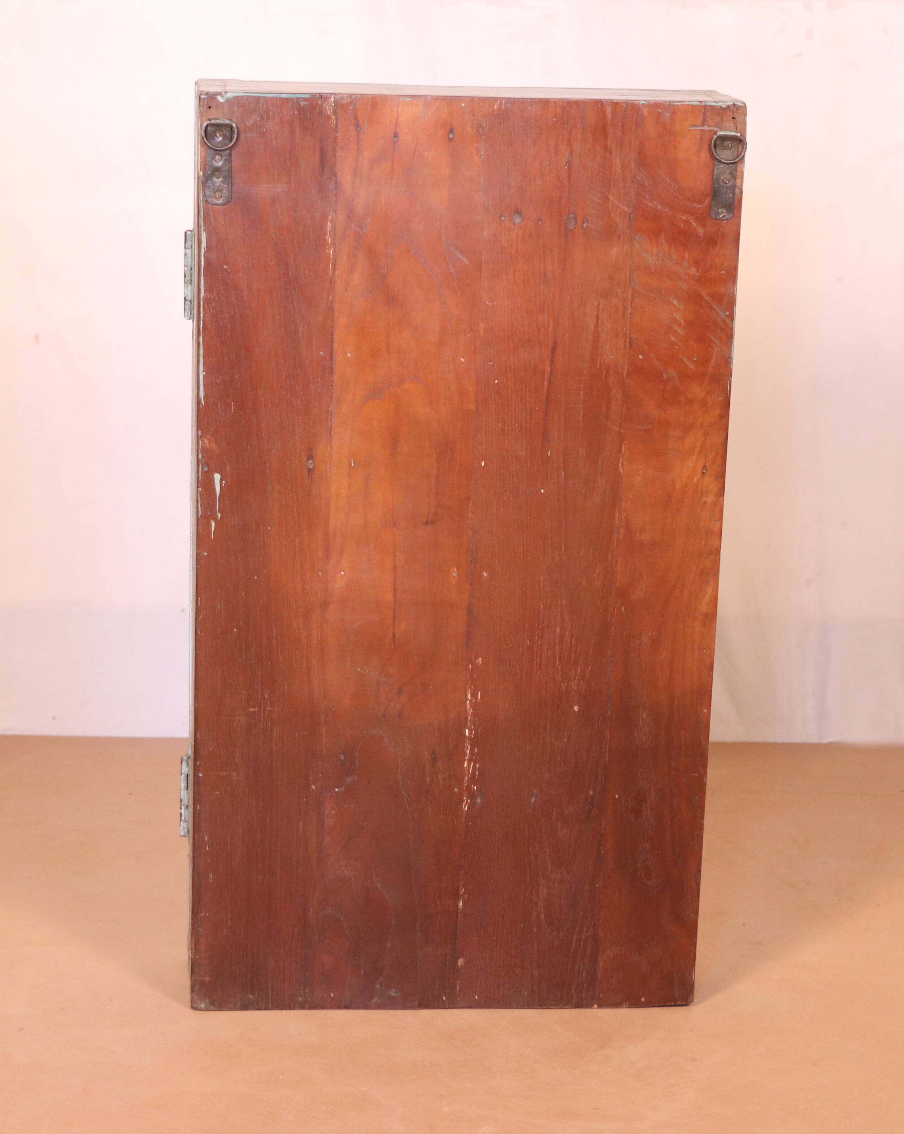 Old wall showcase in original white-blue patina Burmese teak