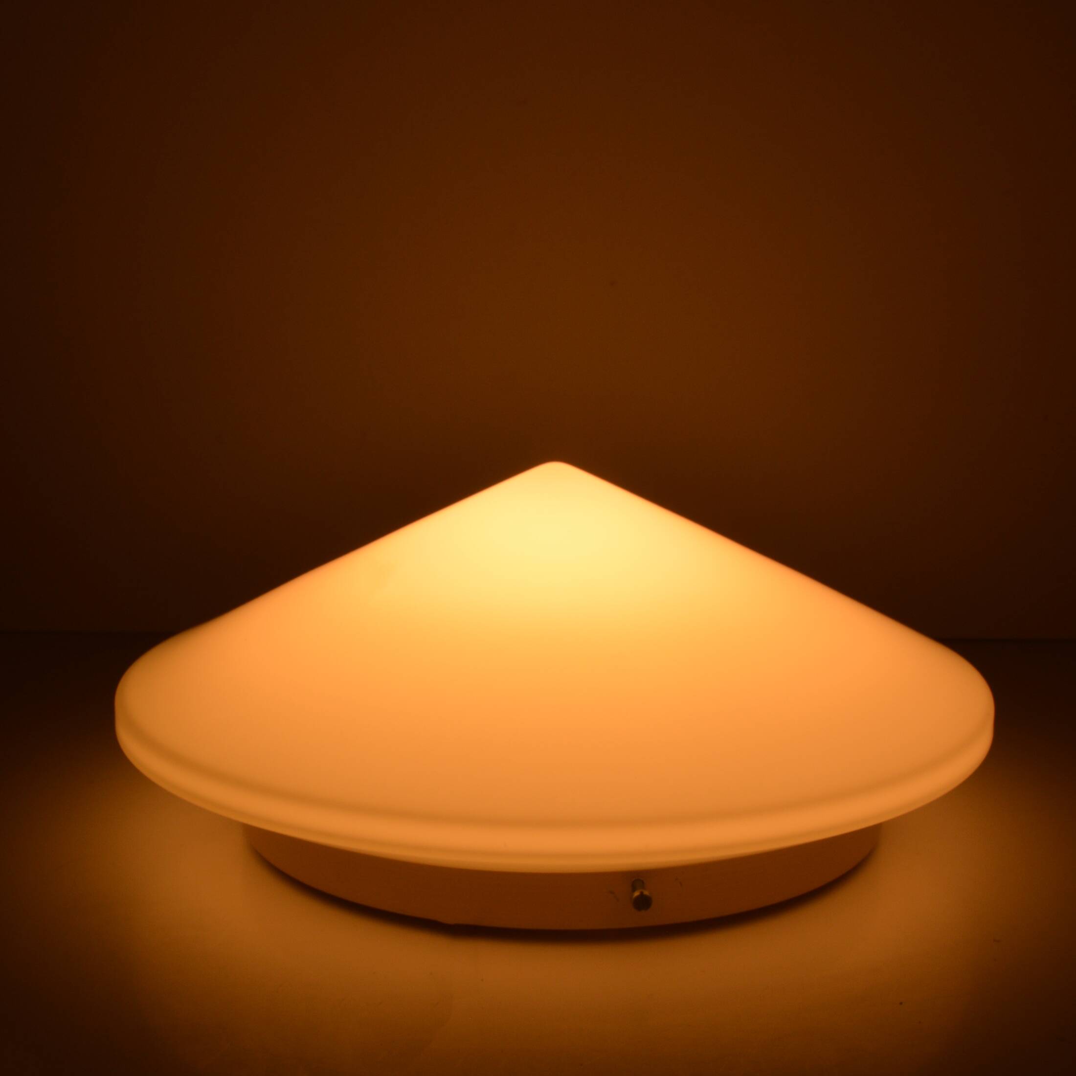 Round white glass ceiling lamp, Penko Pieńsk, Poland 1970s