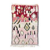 Pink and red Berber Boujad rug in wool, bohemian decor.