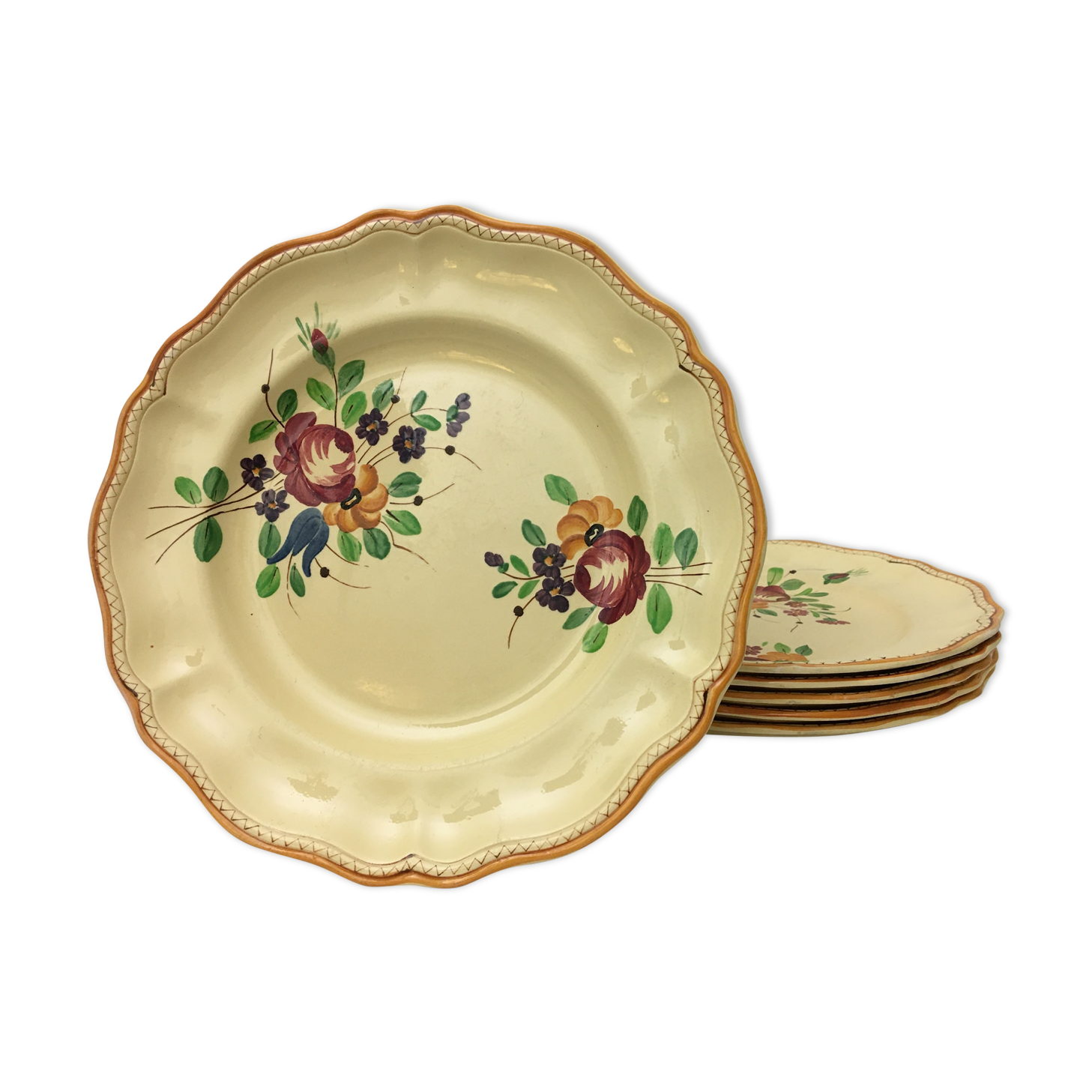6 Flat plates Faiencerie "Longchamp – France"