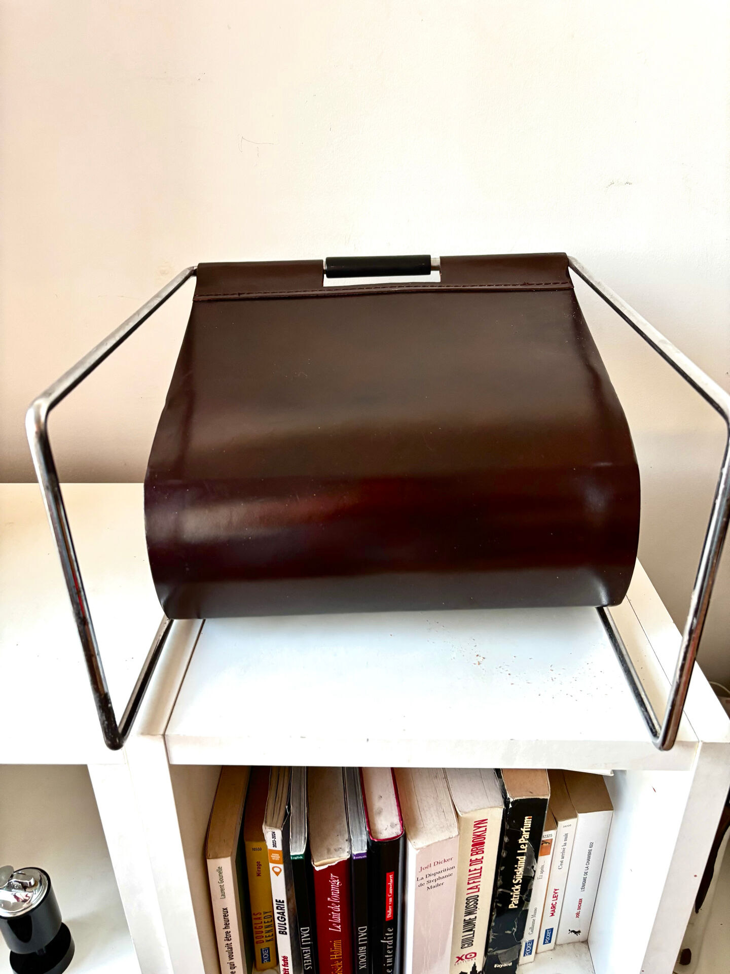 Leather and chrome magazine rack Brabantia