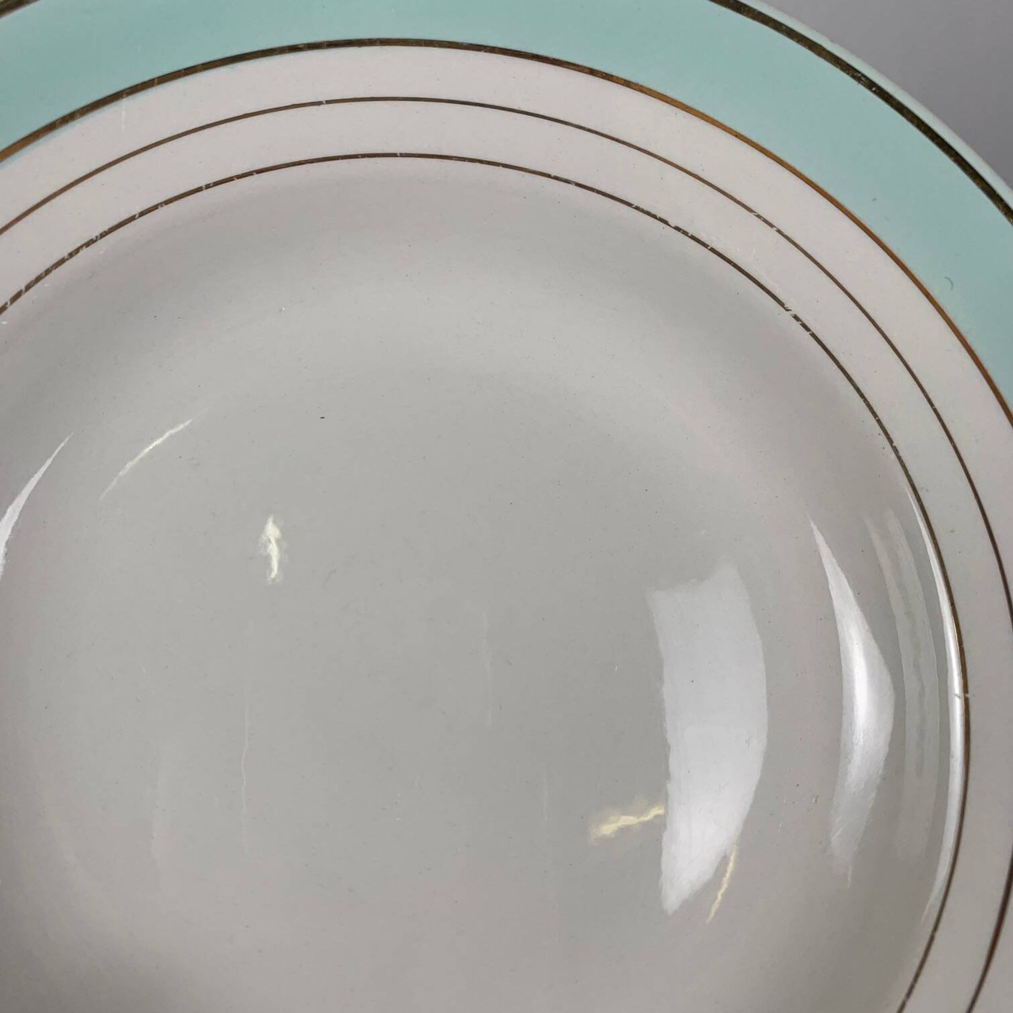 Set of 6 Lunéville soup plates, "Régence" model, water green and 4 lines