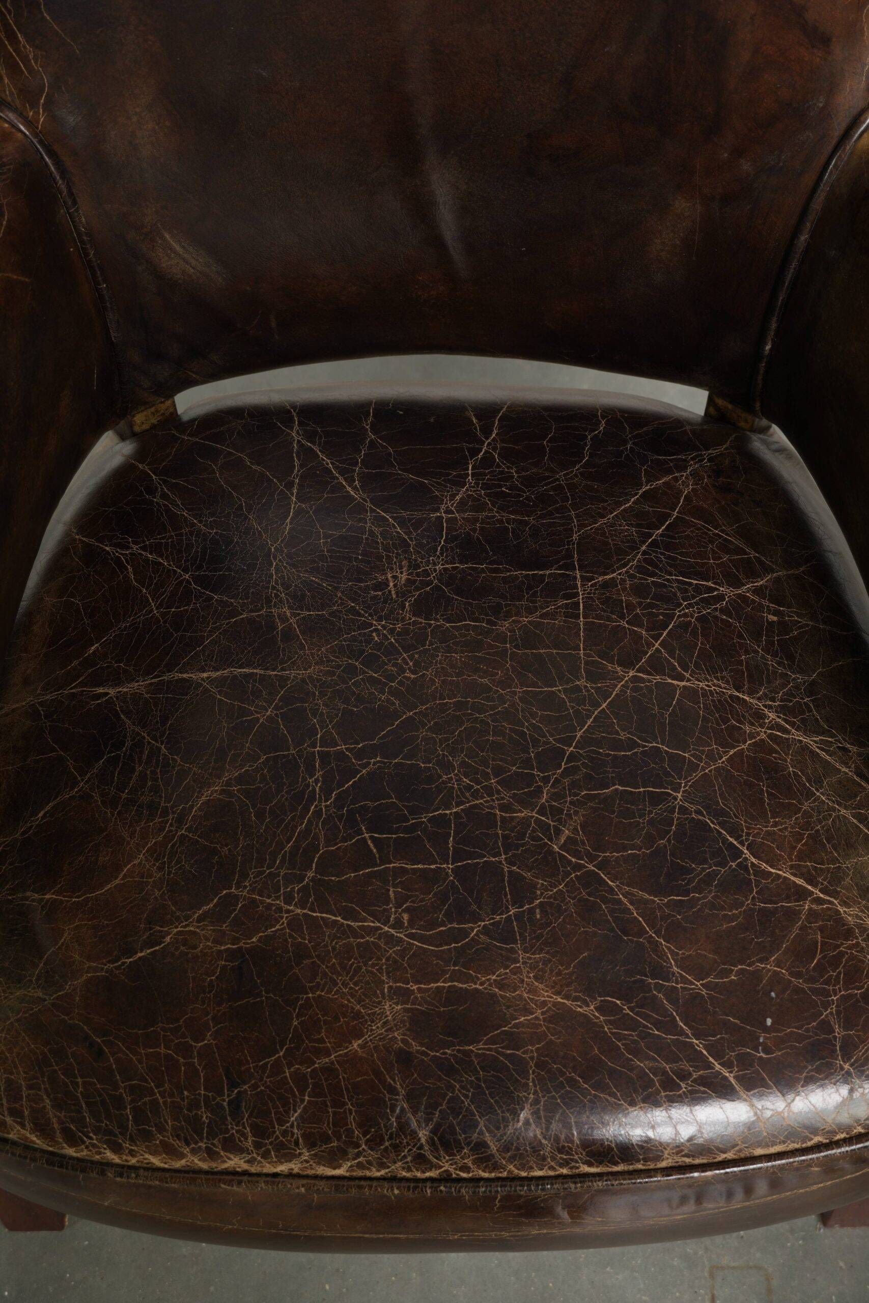 Characterful set of 6 cowhide dining chairs made of grained leather