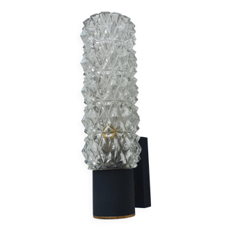 Black wall light with structured glass in Arlus style