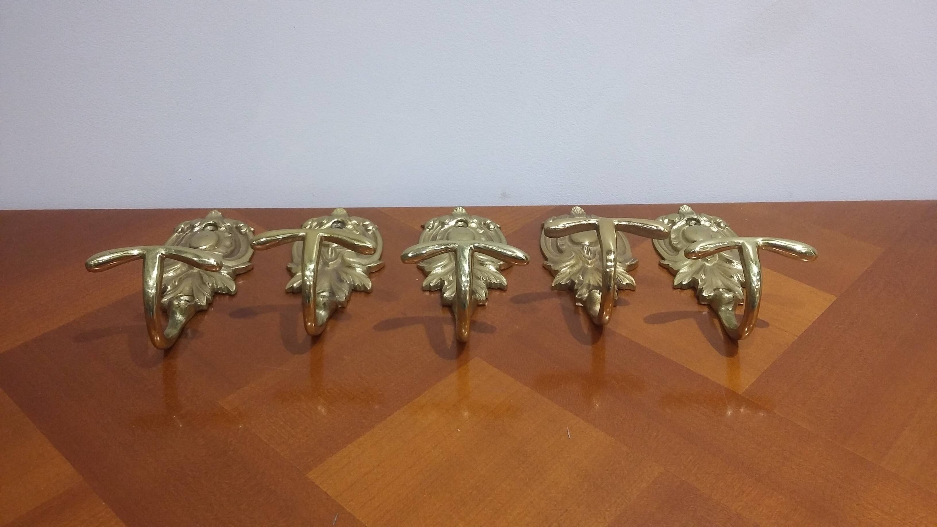 Set of 5 Brass Hooks