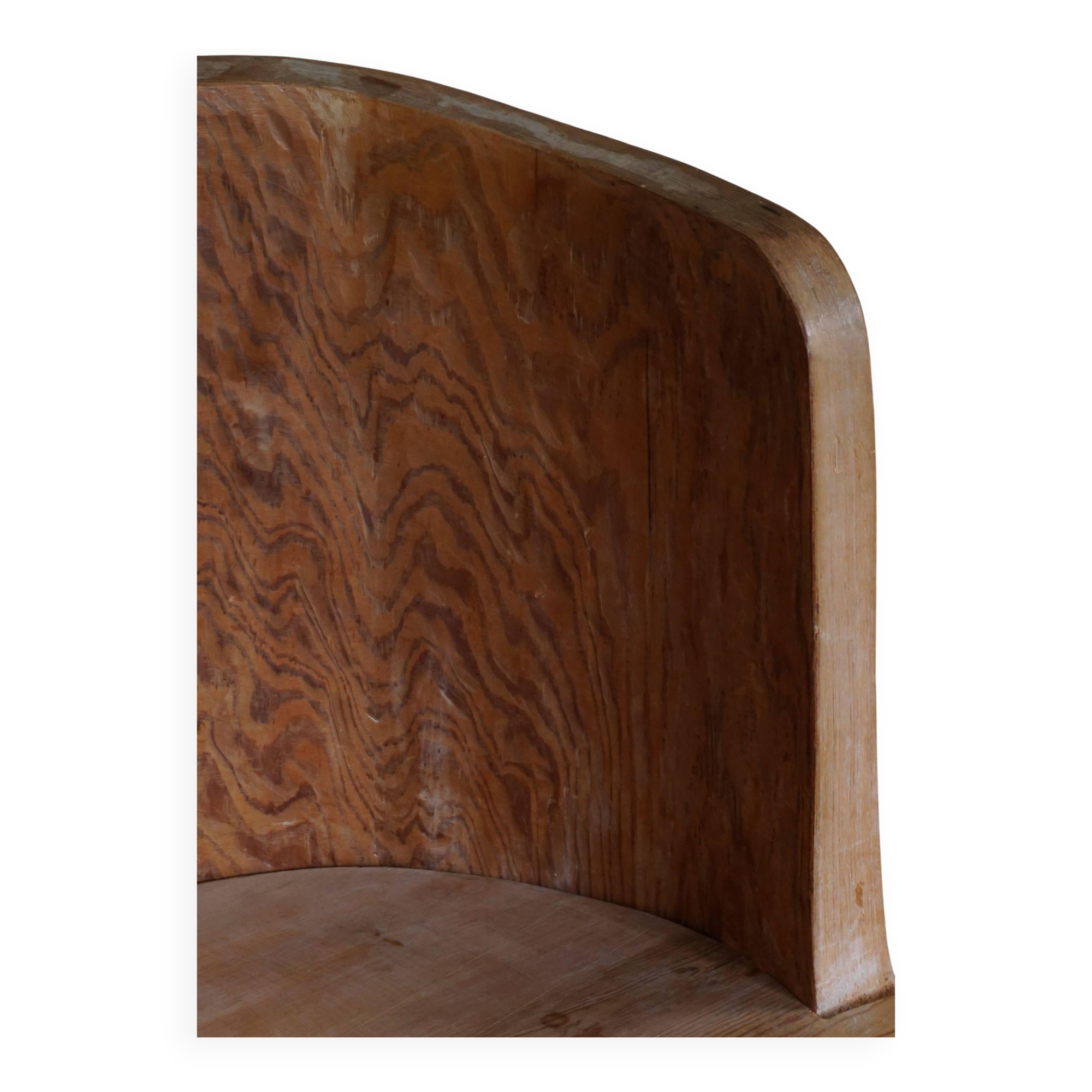 Swedish brutalist mid-century sculptural chair in solid pine.