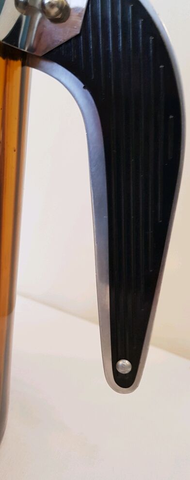 Pitcher blown amber glass and bakelite and aluminum handle and set of stainless