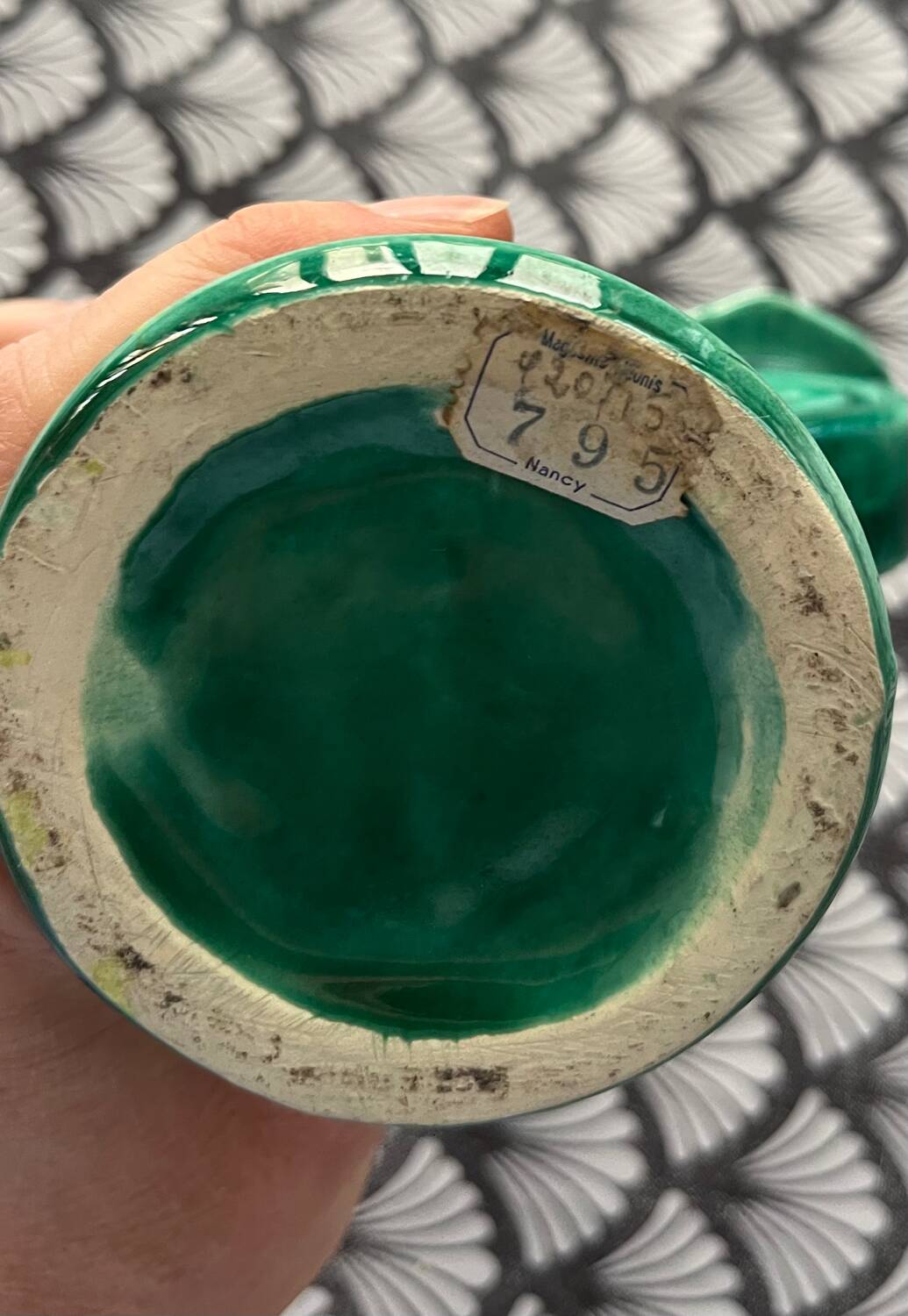 Vallauris green ceramic double candlestick