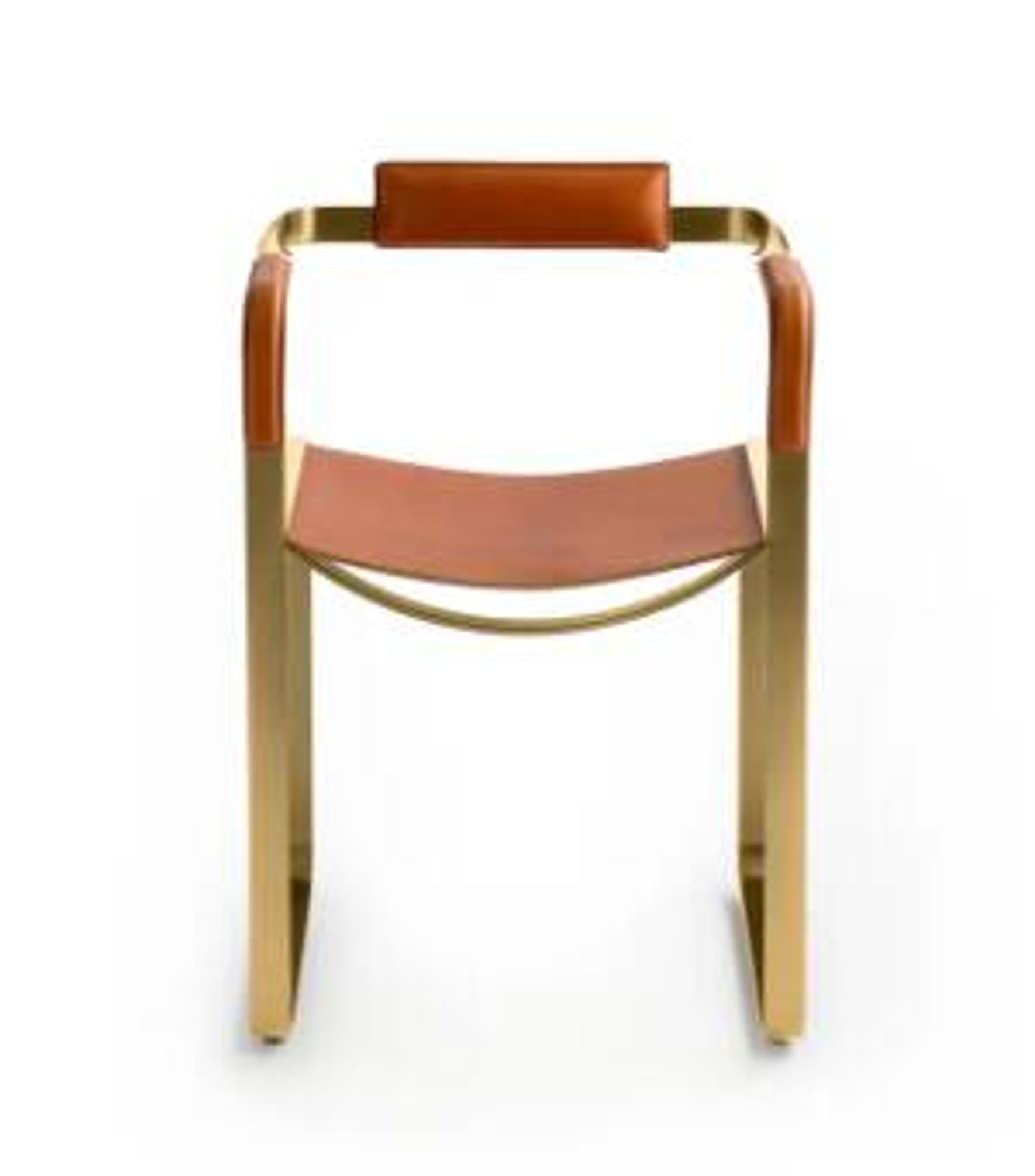 Armchair, Aged Brass Steel and Natural Tobacco Saddle Leather, Contemporary Style