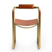 Armchair, Aged Brass Steel and Natural Tobacco Saddle Leather, Contemporary Style