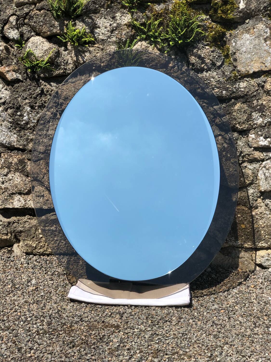 Miroir oval verre fume vintage 1970 marque lupi cristal color