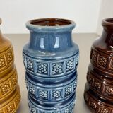 Set of Three Pottery Fat Lava Vases "Multi-Color" by Scheurich, Germany, 1970s