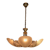 Reijmyre brass pendant with clam-shaped glass, Sweden, 1980s/90s Art Deco style.
