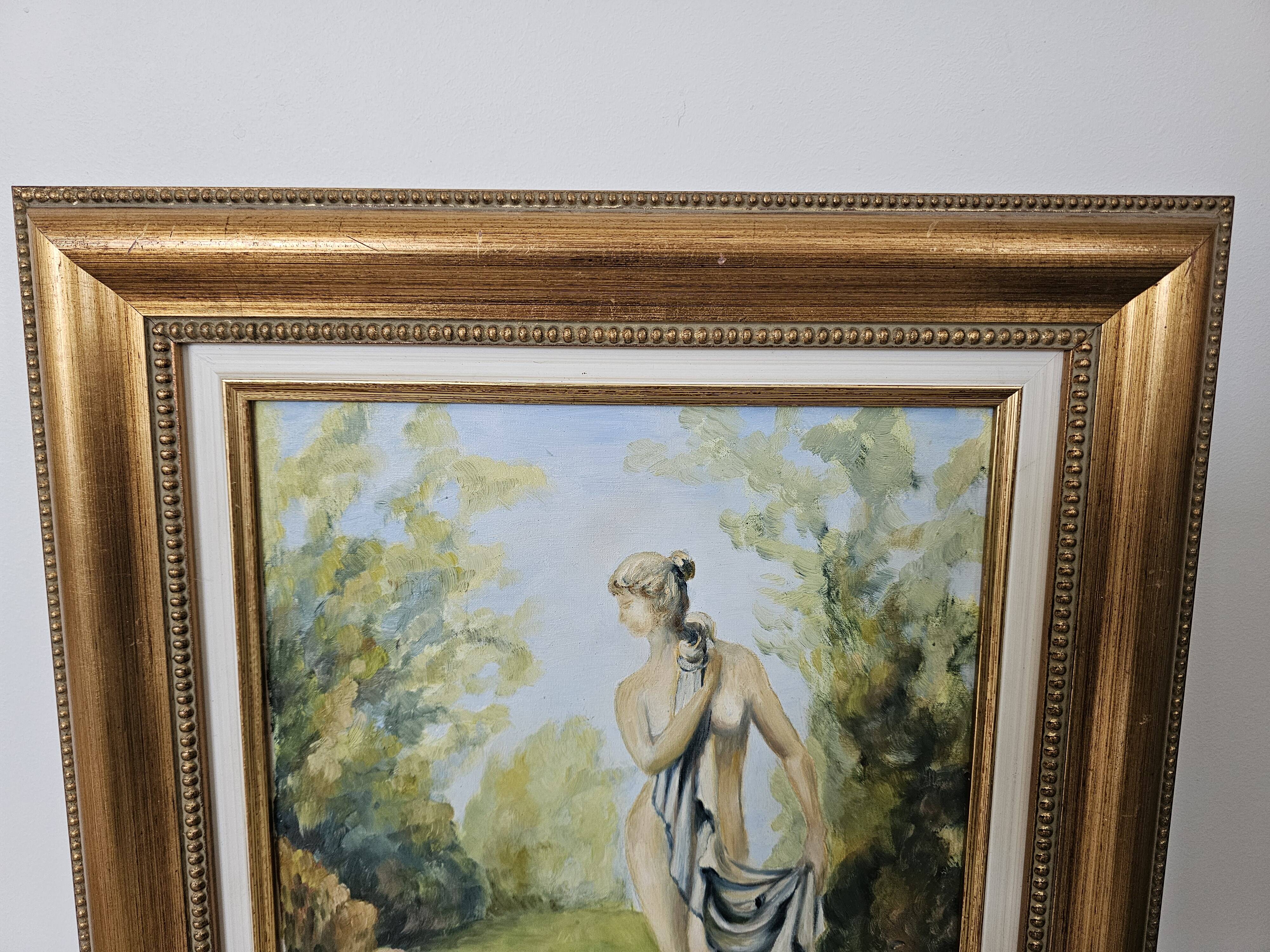 Oil on Canvas - Statue in a Park Signed Devaud