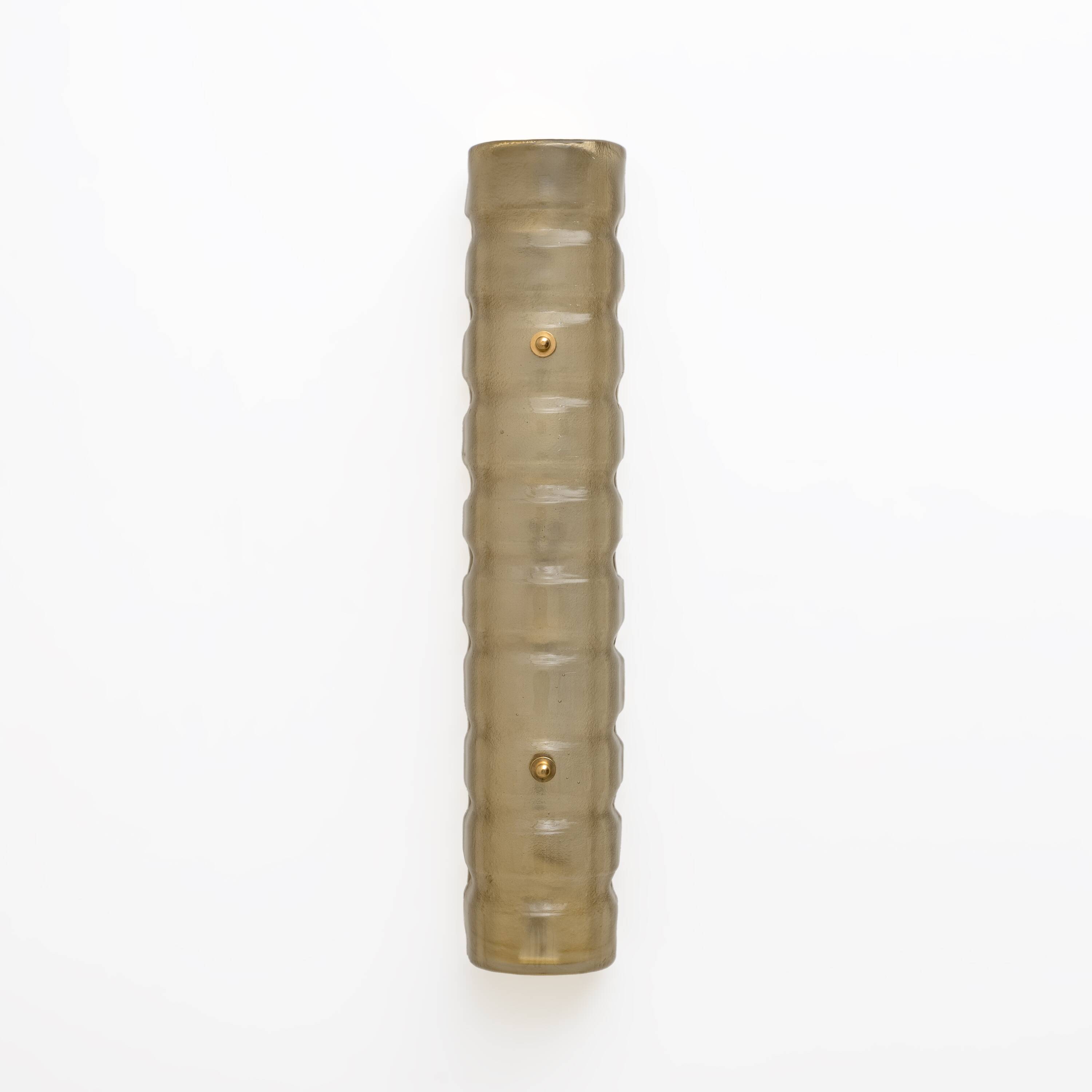 Pair of Murano Gold-Toned Frosted Glass and Brass Wall Sconces, Italy