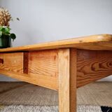Old low farmhouse table in solid wood with its drawer - 128cm