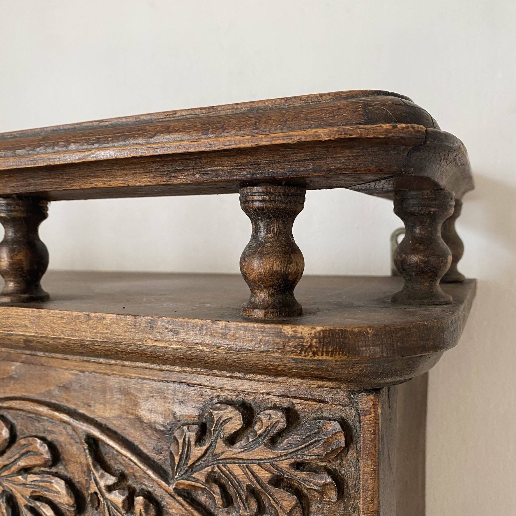 Old carved wooden kitchen shelf