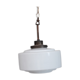 French mid-century brass and opaline pendant light