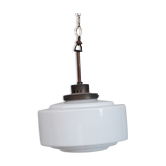 French mid-century brass and opaline pendant light