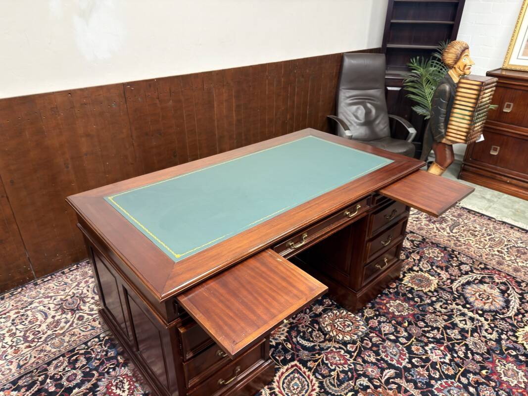 Classic English Desk with Green Leather