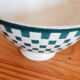 Bowl on piedouche earthenware Terre de fer, green checkerboard