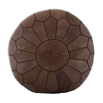 Brown leather pouf - handmade Morocco