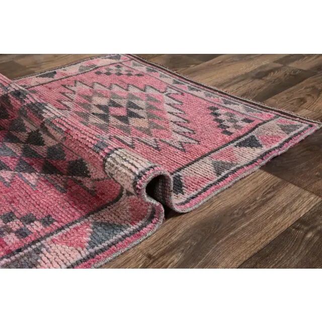 Vintage neutral pink Turkish hand-knotted runner 83x332