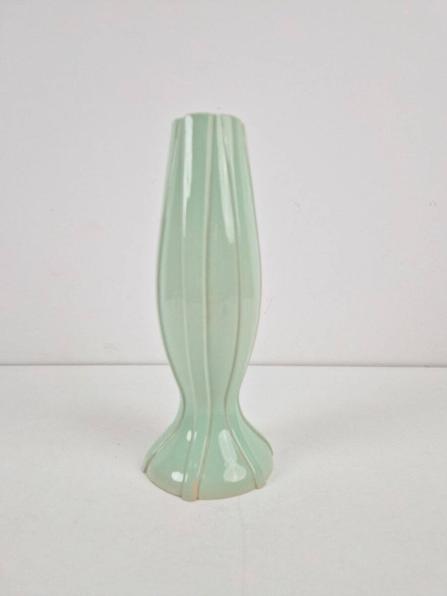 Art Deco Ceramic Pastel Green Vase by C. K., 1930s