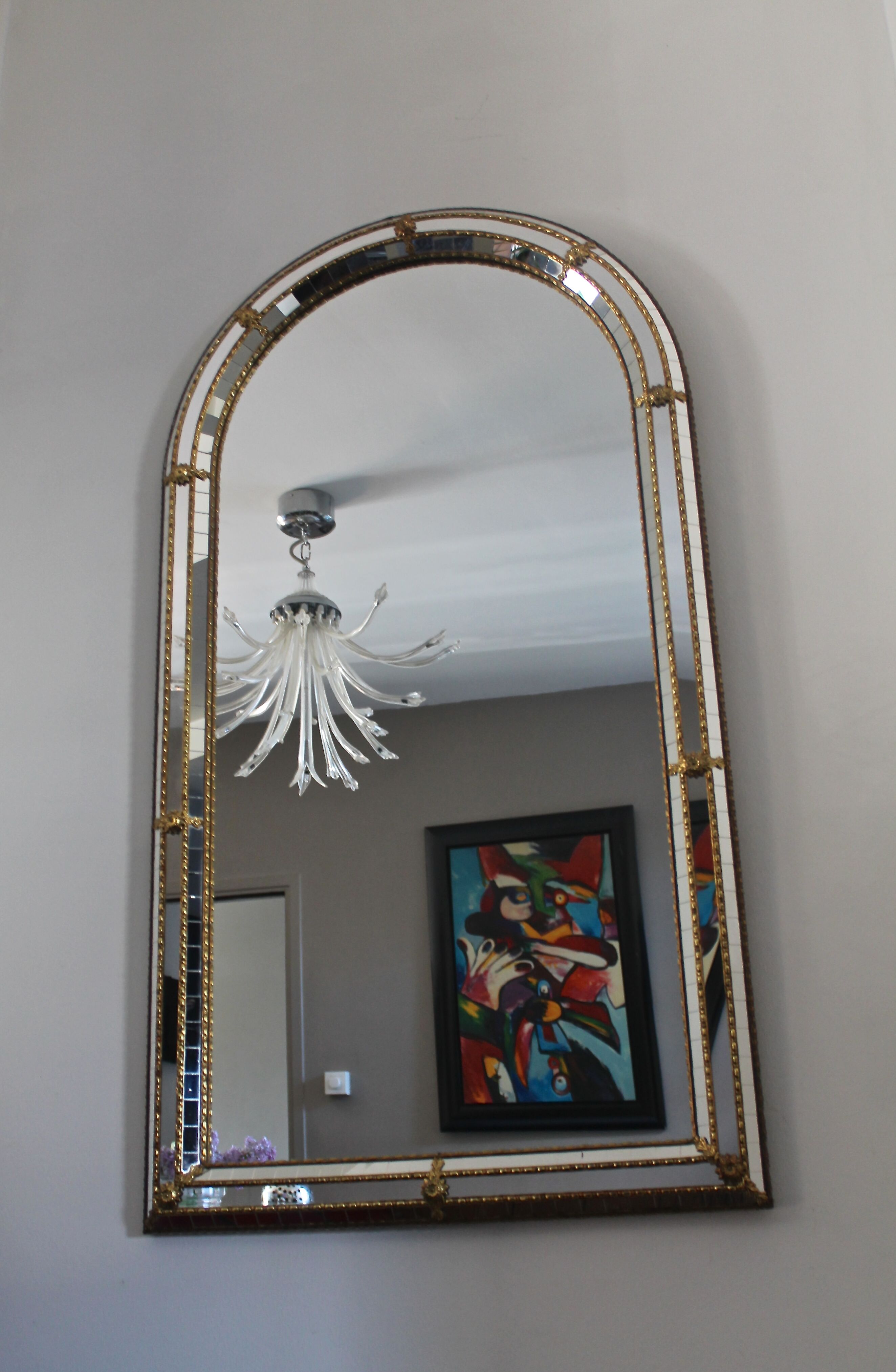 Large Venetian mirror with glazing beads and brass 110x60cm
