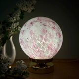 Vintage pink and white glass globe table lamp