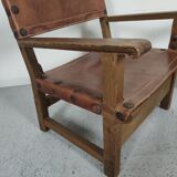 Pair of Spanish vintage leather armchairs 1920/1930