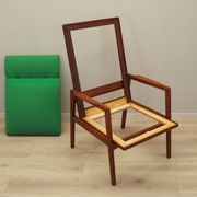 Fauteuil danois en teck et tissu vert, années 1970