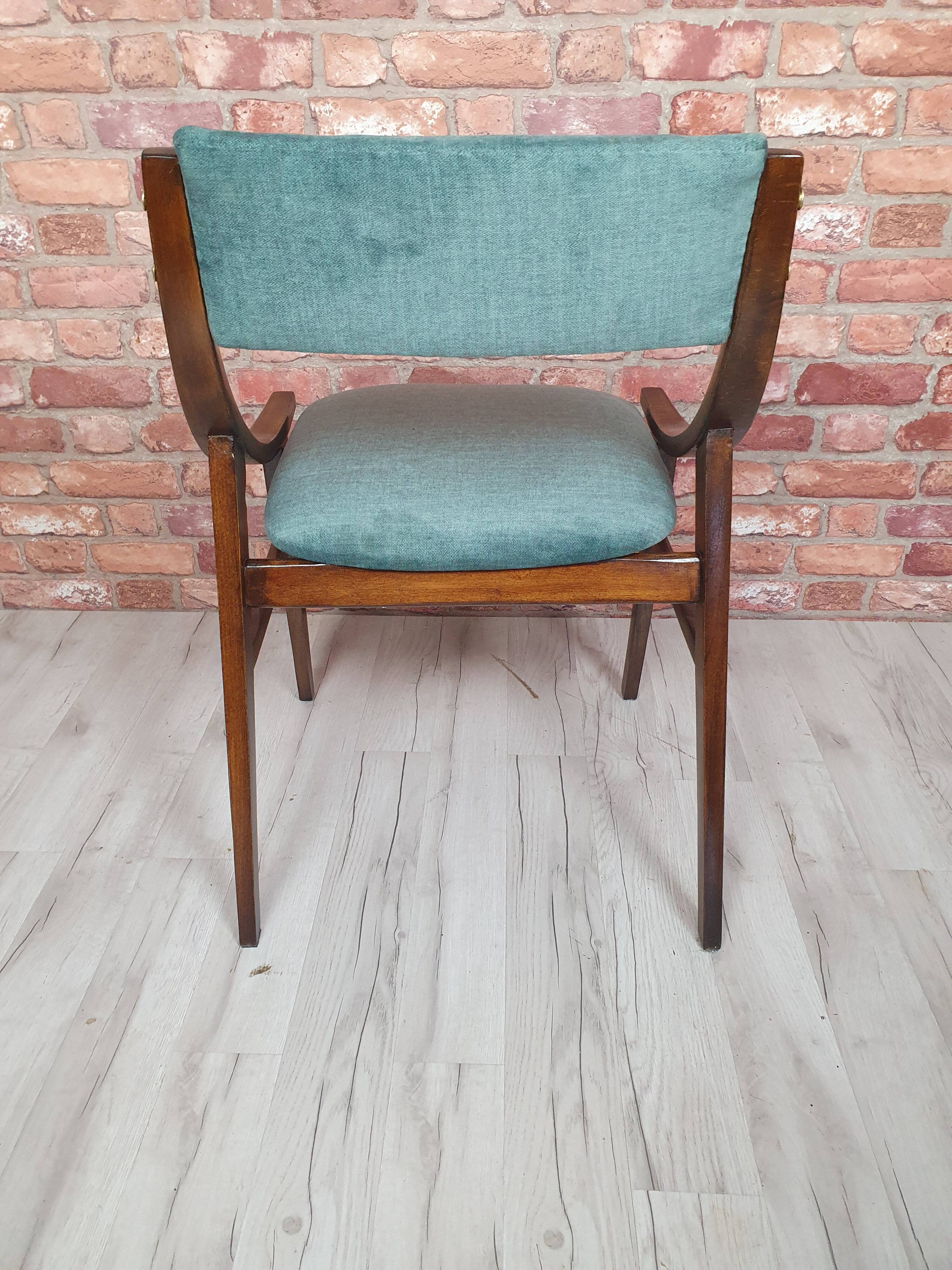 Renovated GFM 57 chair, Skoczek, designed by J. Kędziorek, navy blue