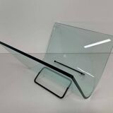 Italian Curved Glass and Metal Magazine Holder, FIAM, 1980s