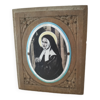 Old enamelled religious plaque Bernadette Soubirou.