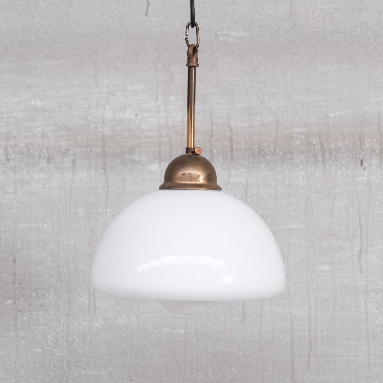 Opaline glass and brass mid-century pendant light