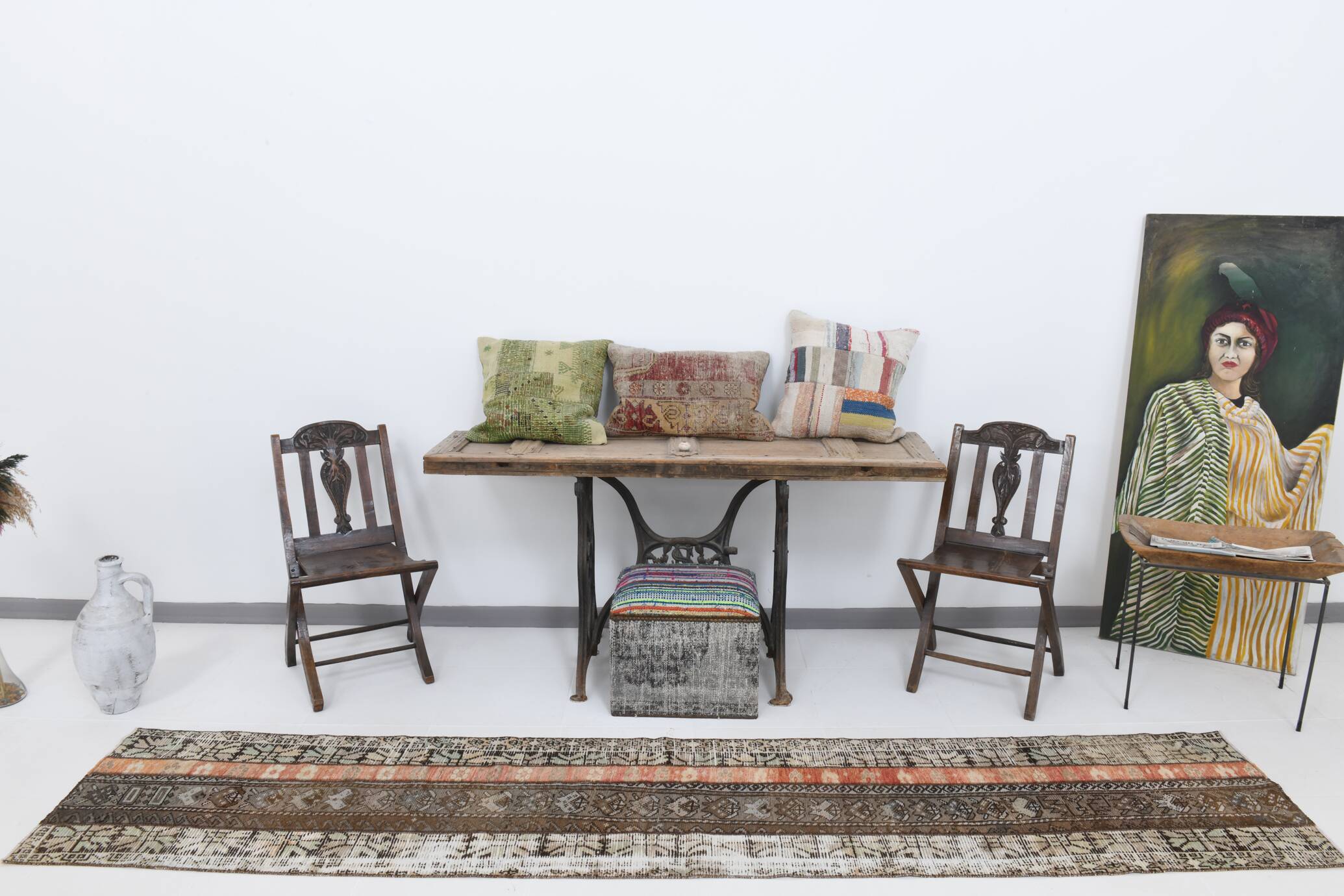 2x11 Brown & Orange Soft Vintage Runner Rug, 64x332Cm SK21437