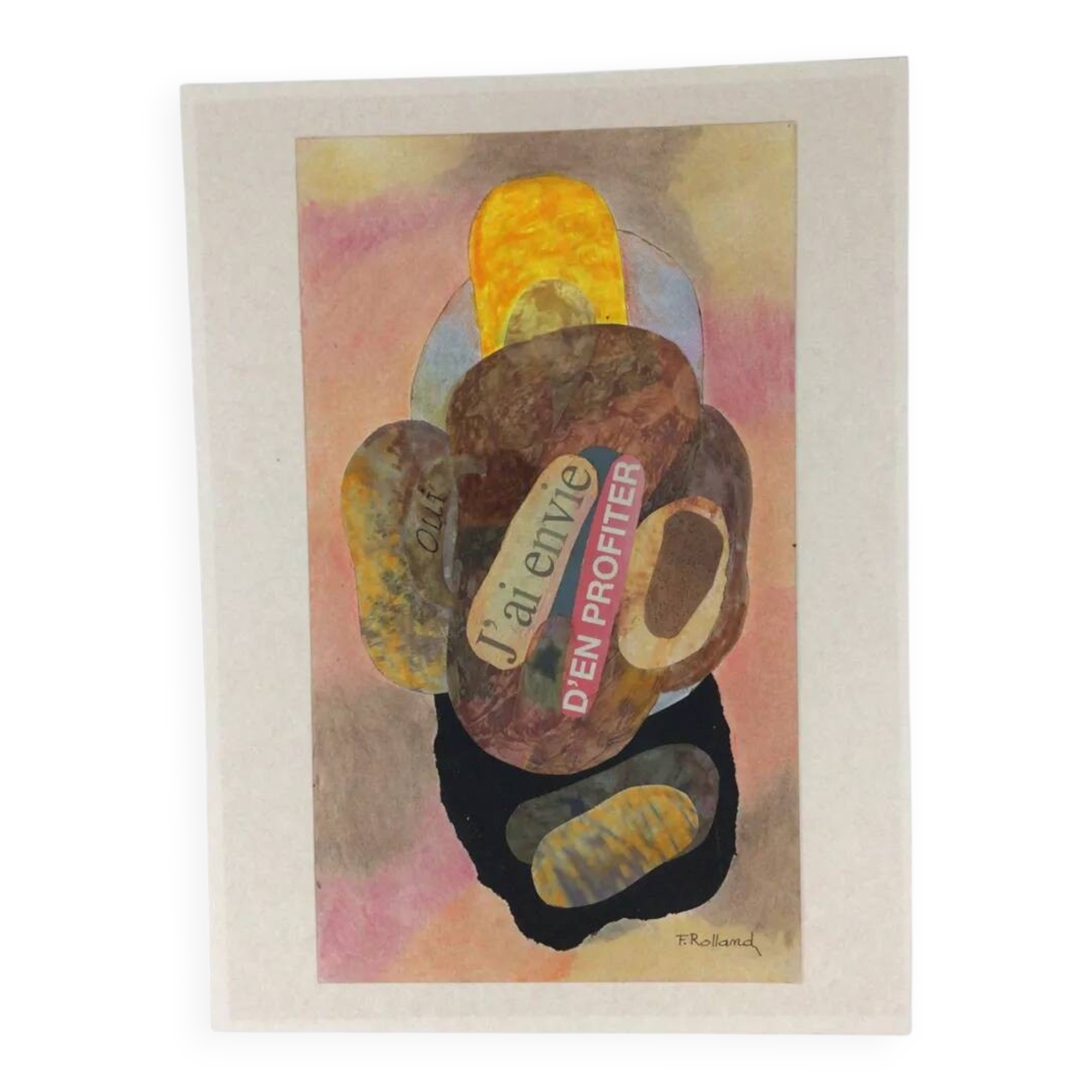 Collage on cardboard by Fernand Rolland (1920-2004)
