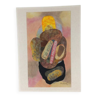 Collage on cardboard by Fernand Rolland (1920-2004)