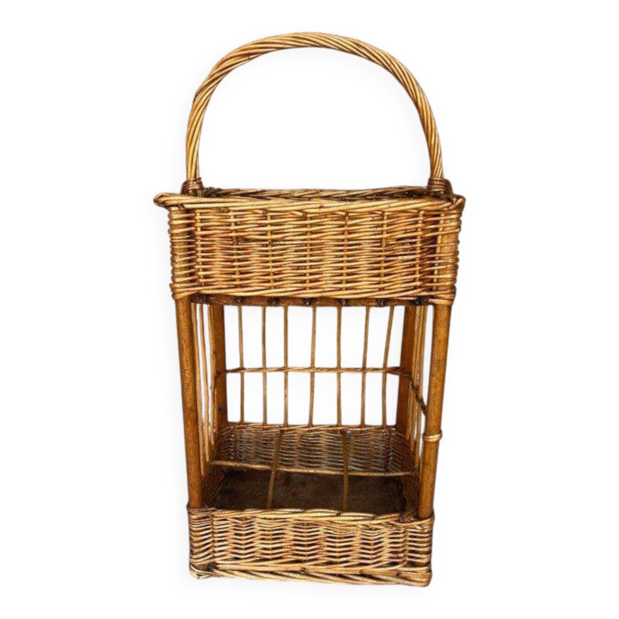 Vintage wicker bottle rack
