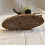 Art deco lamp in marble and bronze, woman holding a globe