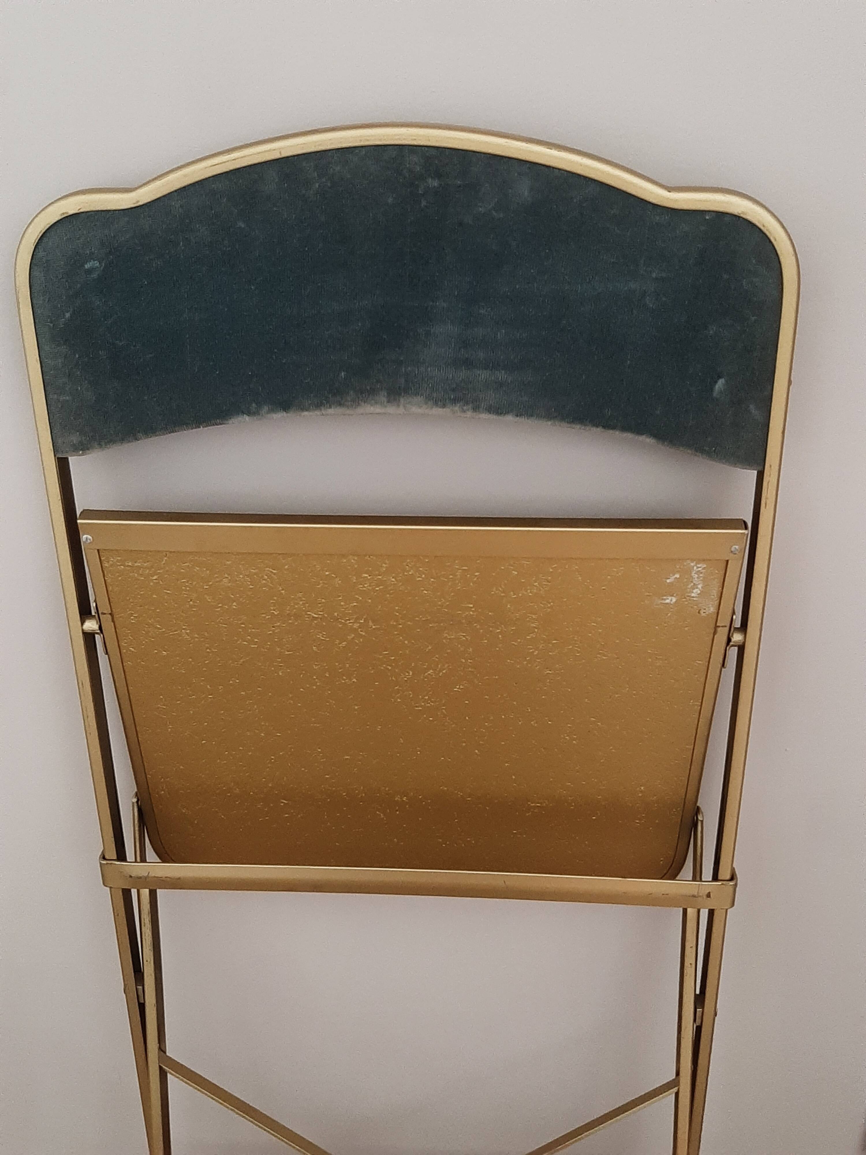 Lot de 4 chaises  pliantes - dossier et assise vert d'eau - structure métal doré -Chaisor