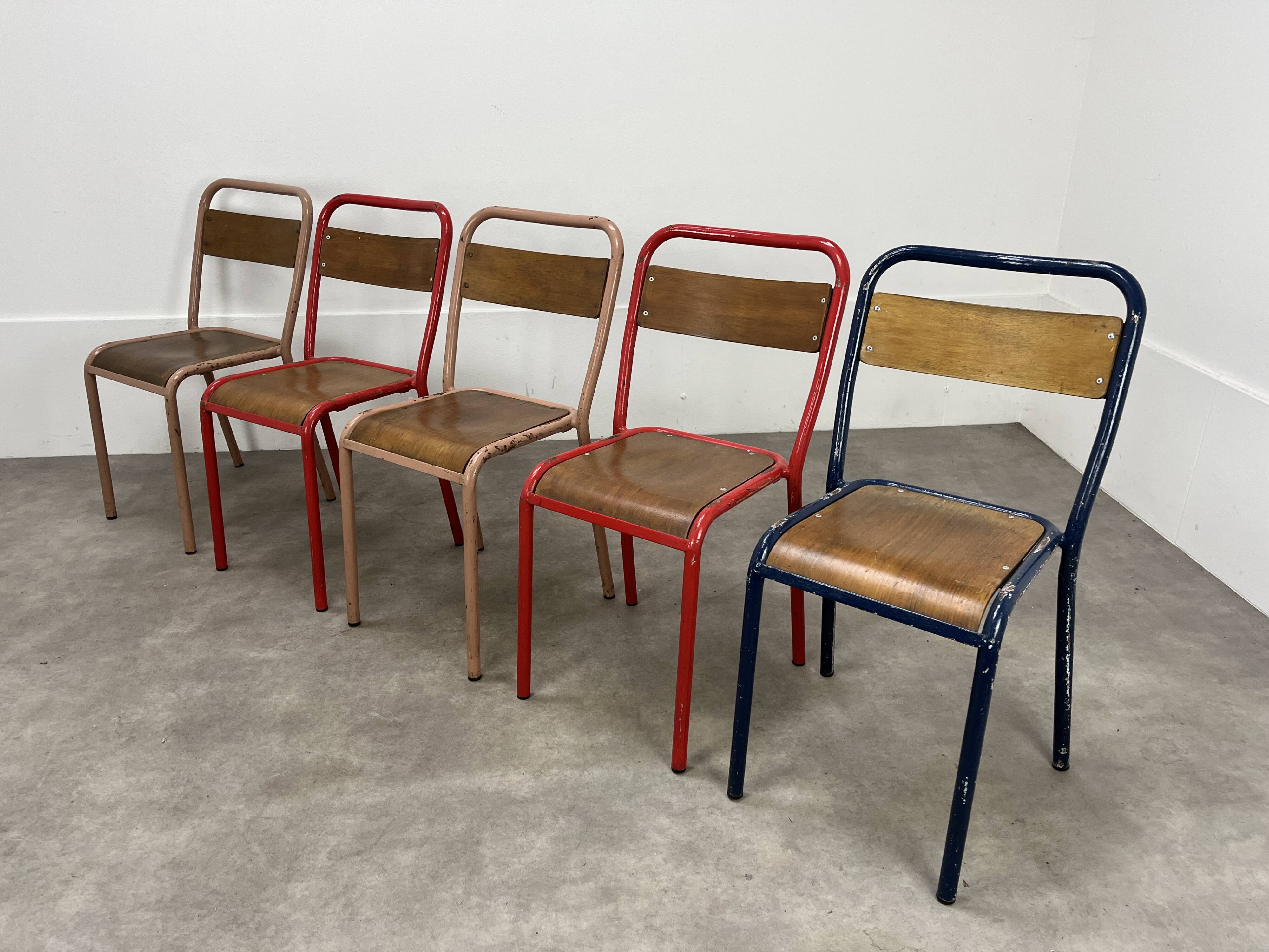 5 industrial style metal chairs, vintage