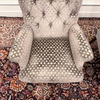 Set of Chesterfield armchairs velvet pattern grey